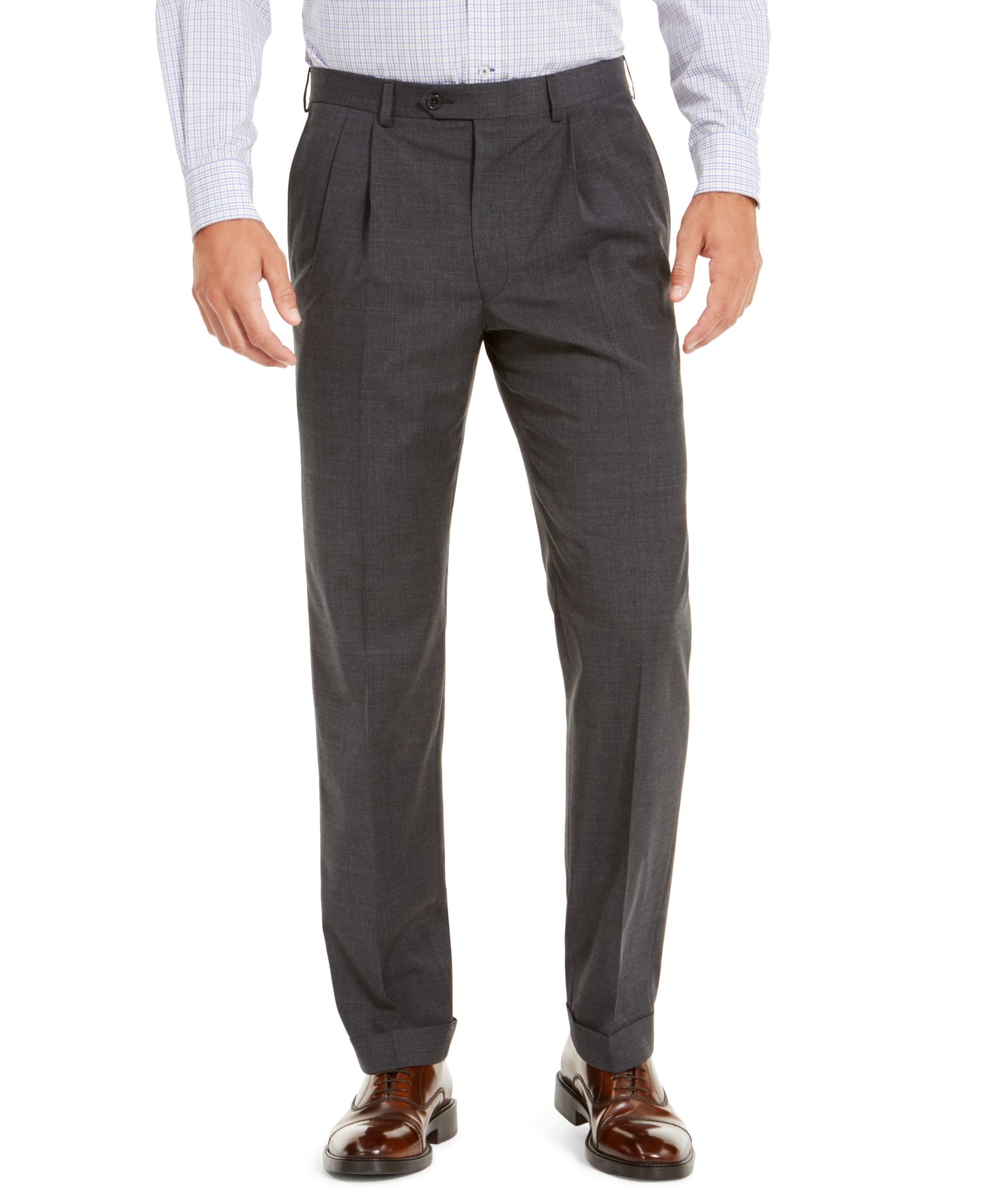Men's Wool Blend Classic-Fit UltraFlex Stretch Double-Reverse Pleated Dress Pants