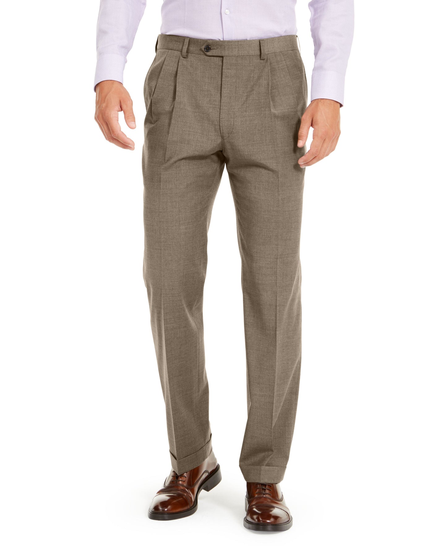 Men's Wool Blend Classic-Fit UltraFlex Stretch Double-Reverse Pleated Dress Pants