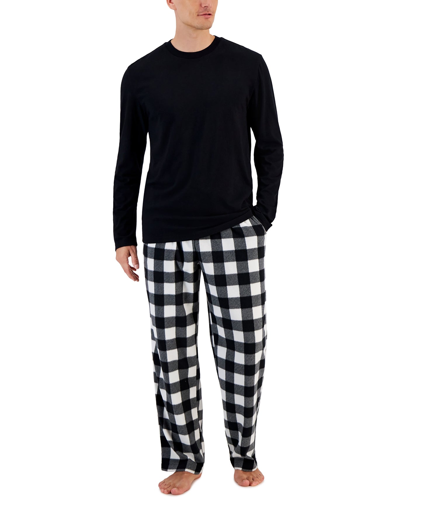 Men's Plaid Fleece Pajama Top & Pants Set