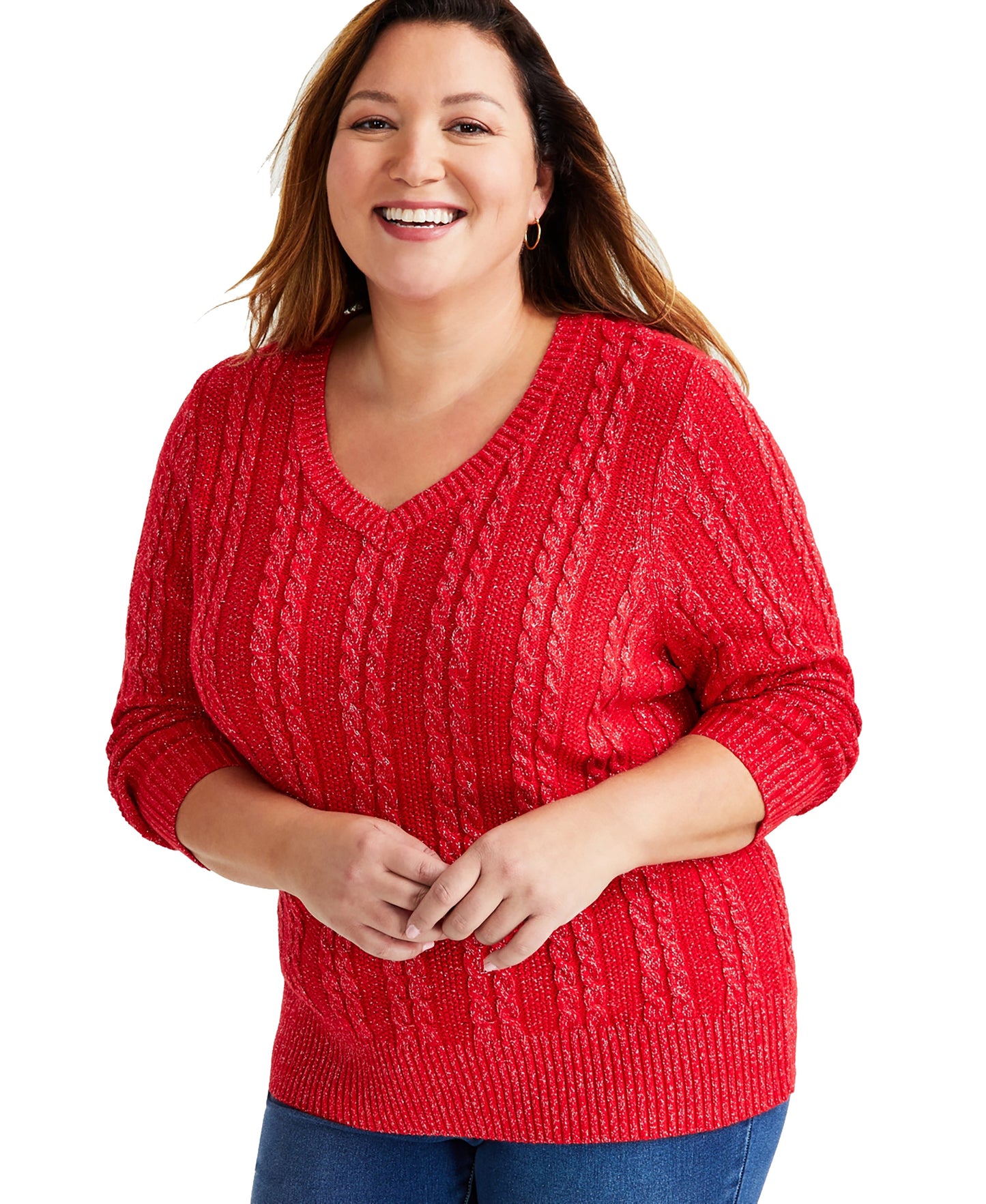 Plus Size Metallic Cable Knit Sweater