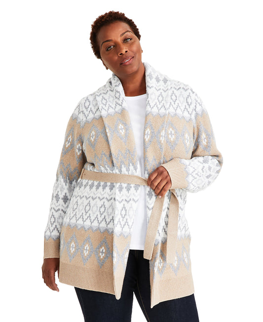 Plus Size Fair Isle Tie-Waist Cardigan