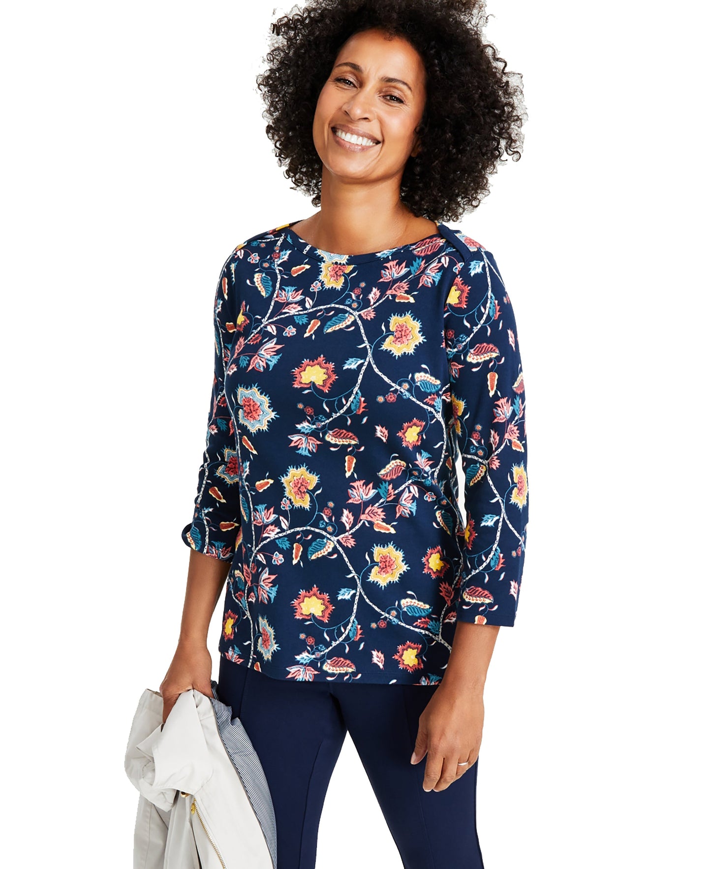 Petite Pima Floral Print Top