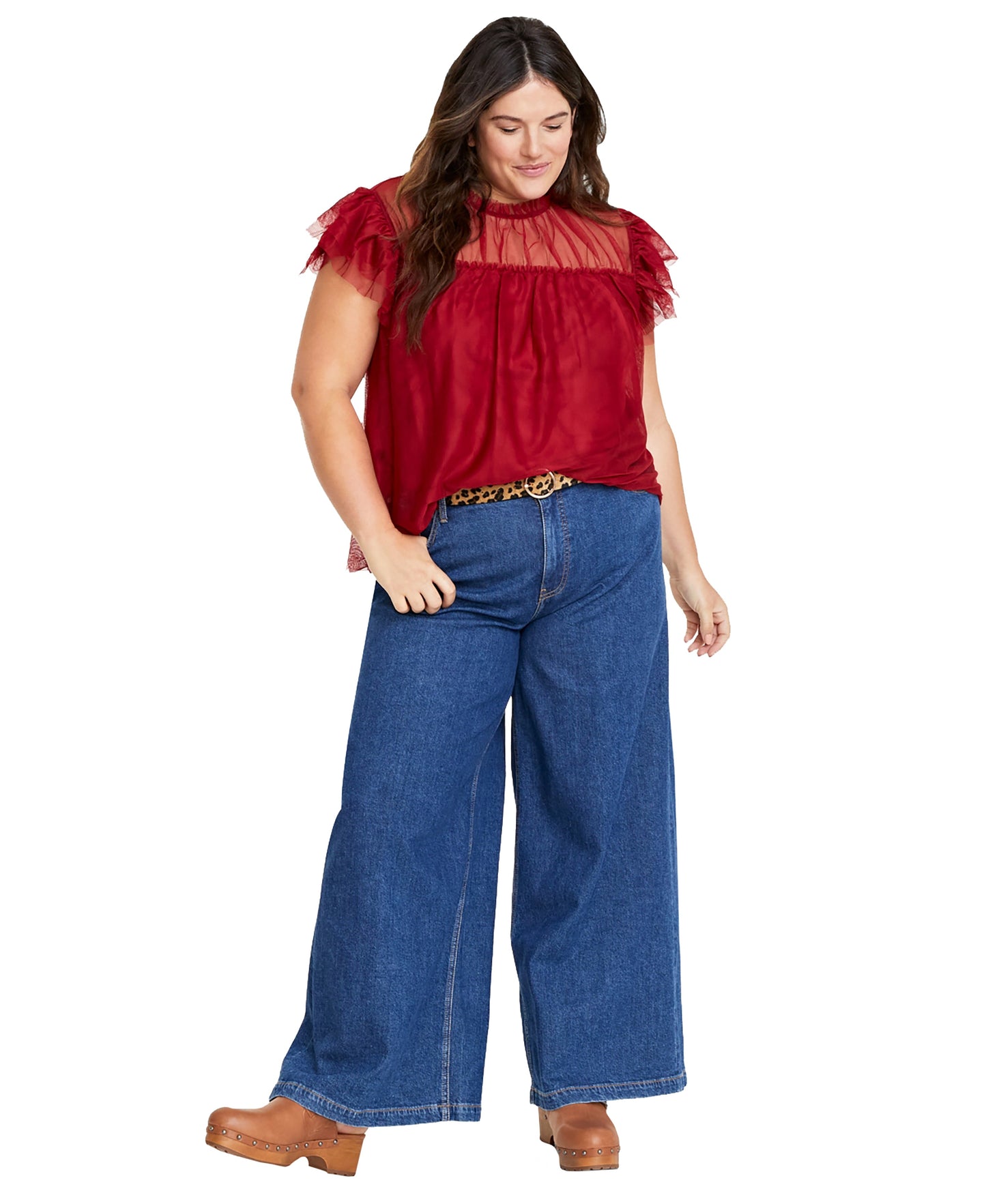 Plus Size Tulle Flutter-Sleeve Top