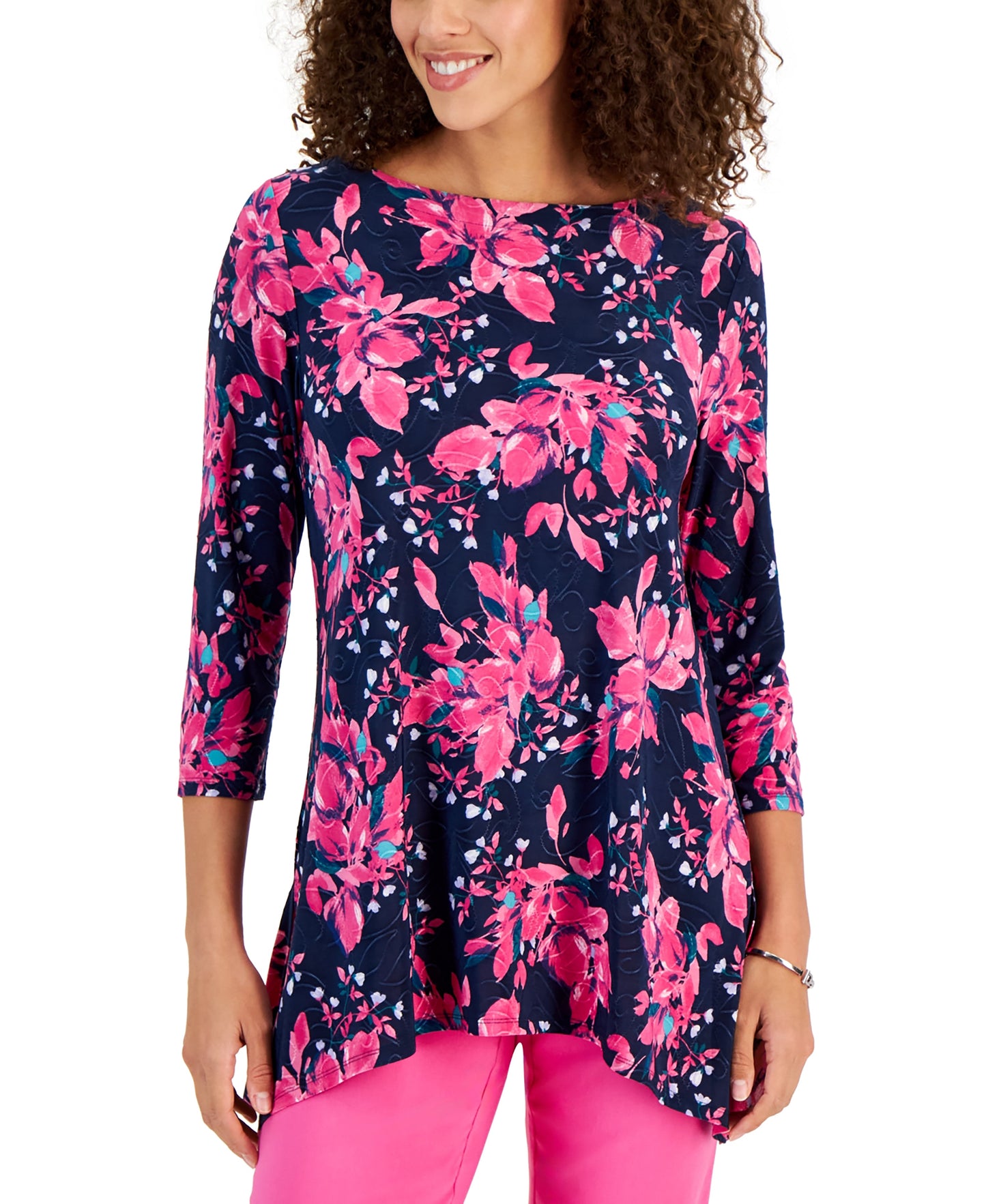 Women's 3/4 Sleeve Printed Jacquard Top
