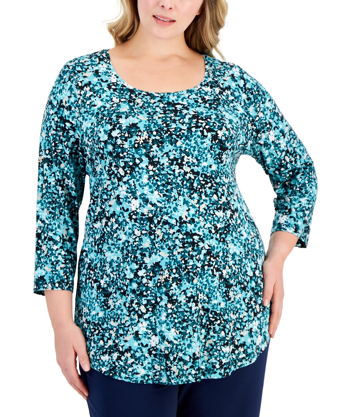 Plus Size Sea of Petals Scoop-Neck Top