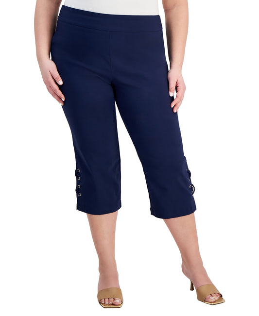 Plus Size Side Lace-Up Capri Pants