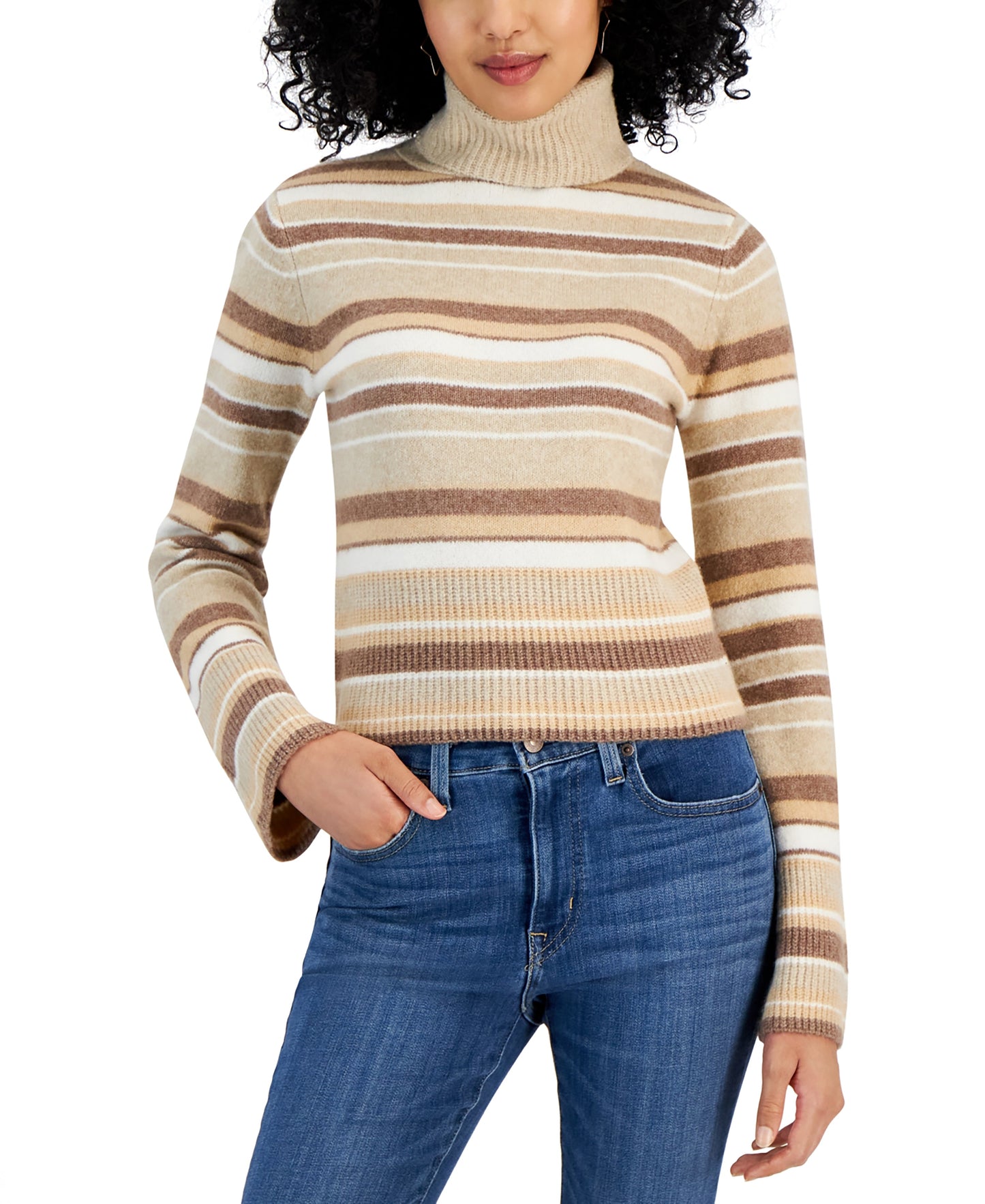 Juniors' Striped Turtleneck Sweater