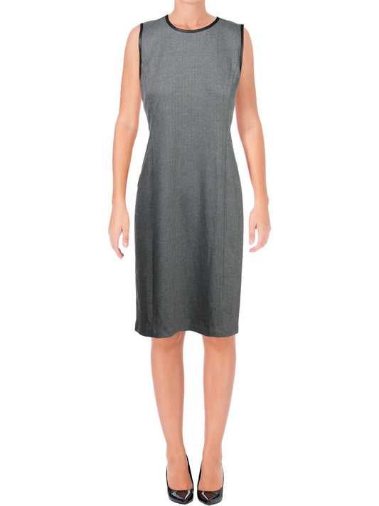 Lauren By Ralph Lauren Womens Herringbone Faux Leather Trim Dress