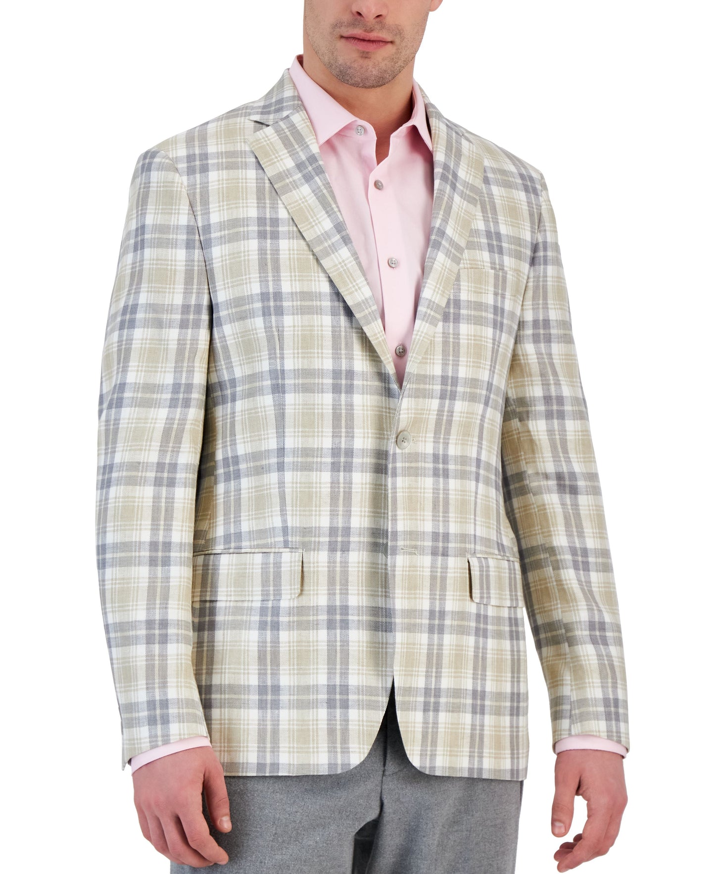 Men�s Ultraflex Classic-Fit Patterned Linen Sportcoats