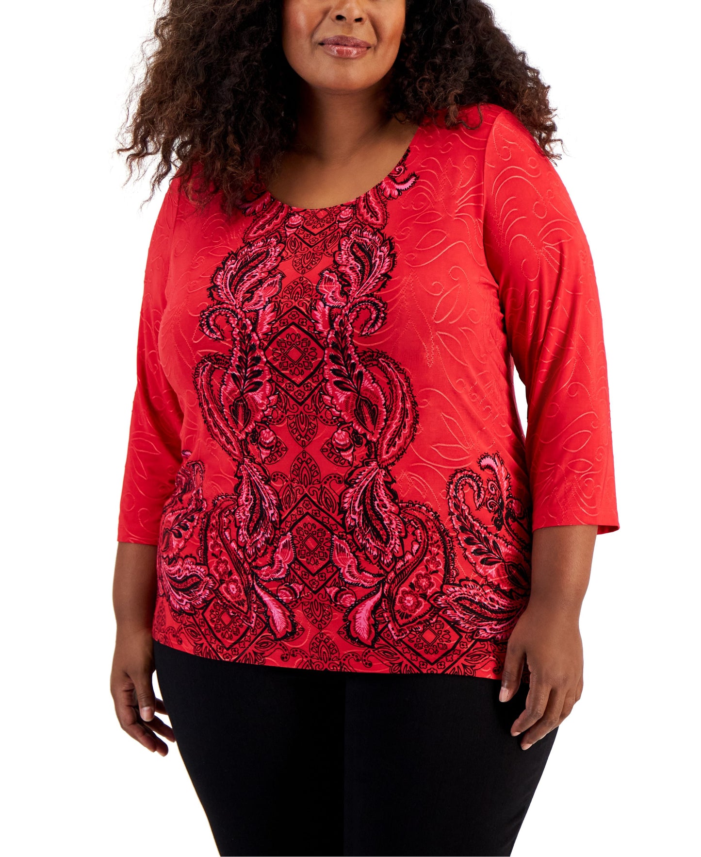 Plus Size Runway Etch Jacquard Knit Top