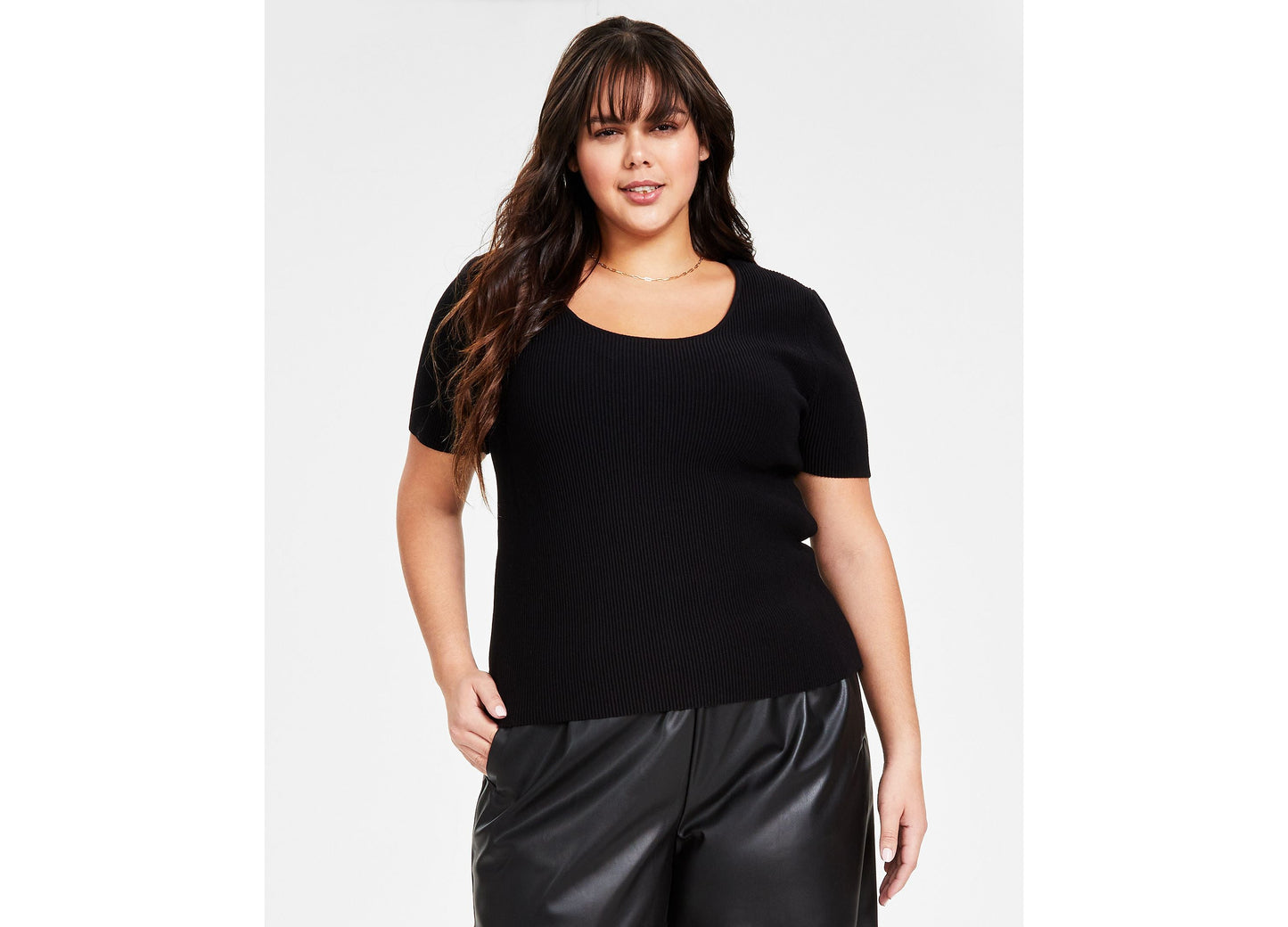 Plus Size Ottoman Ribbed Short-Sleeve Tee