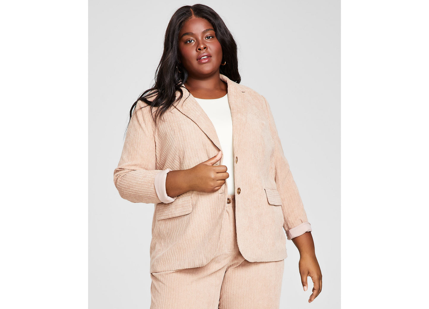 Trendy Plus Size Corduroy Long-Sleeve Jacket