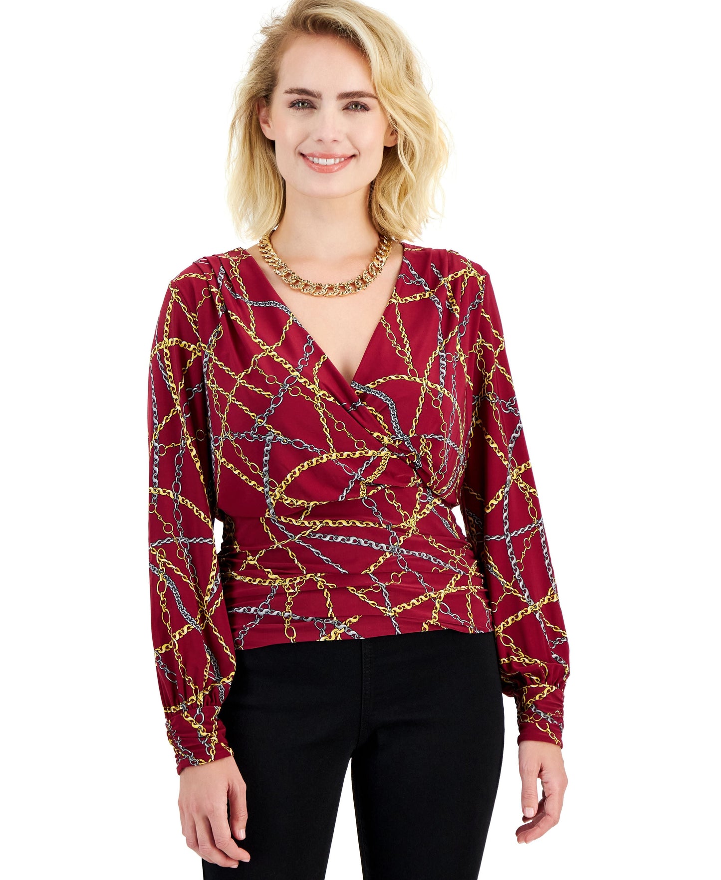 Petite Printed Surplice Top