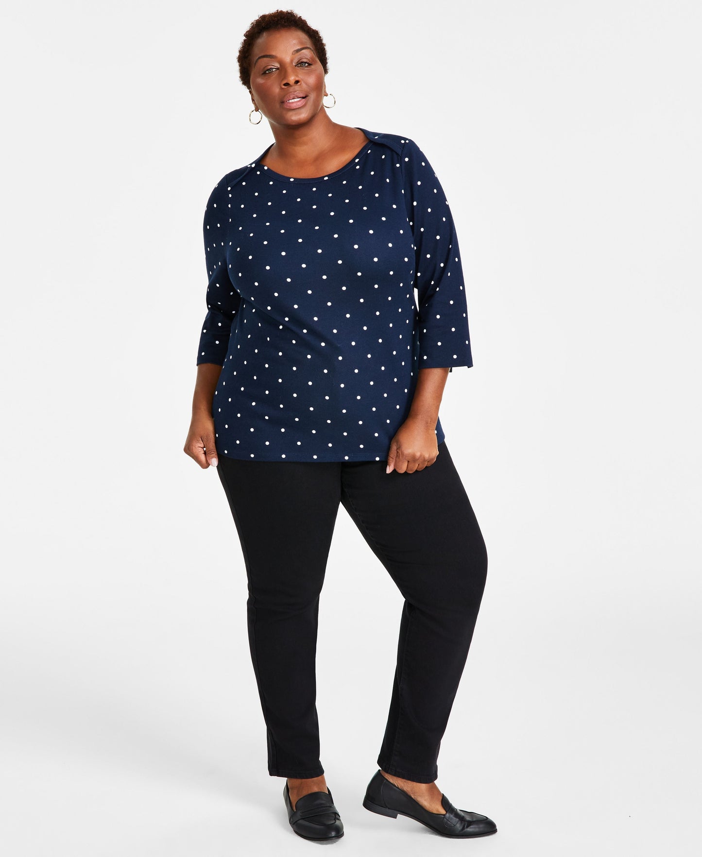 Plus Size Printed Pima Cotton 3/4-Sleeve Top