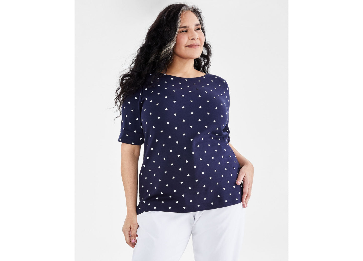 Plus Size Printed Elbow-Sleeve Top