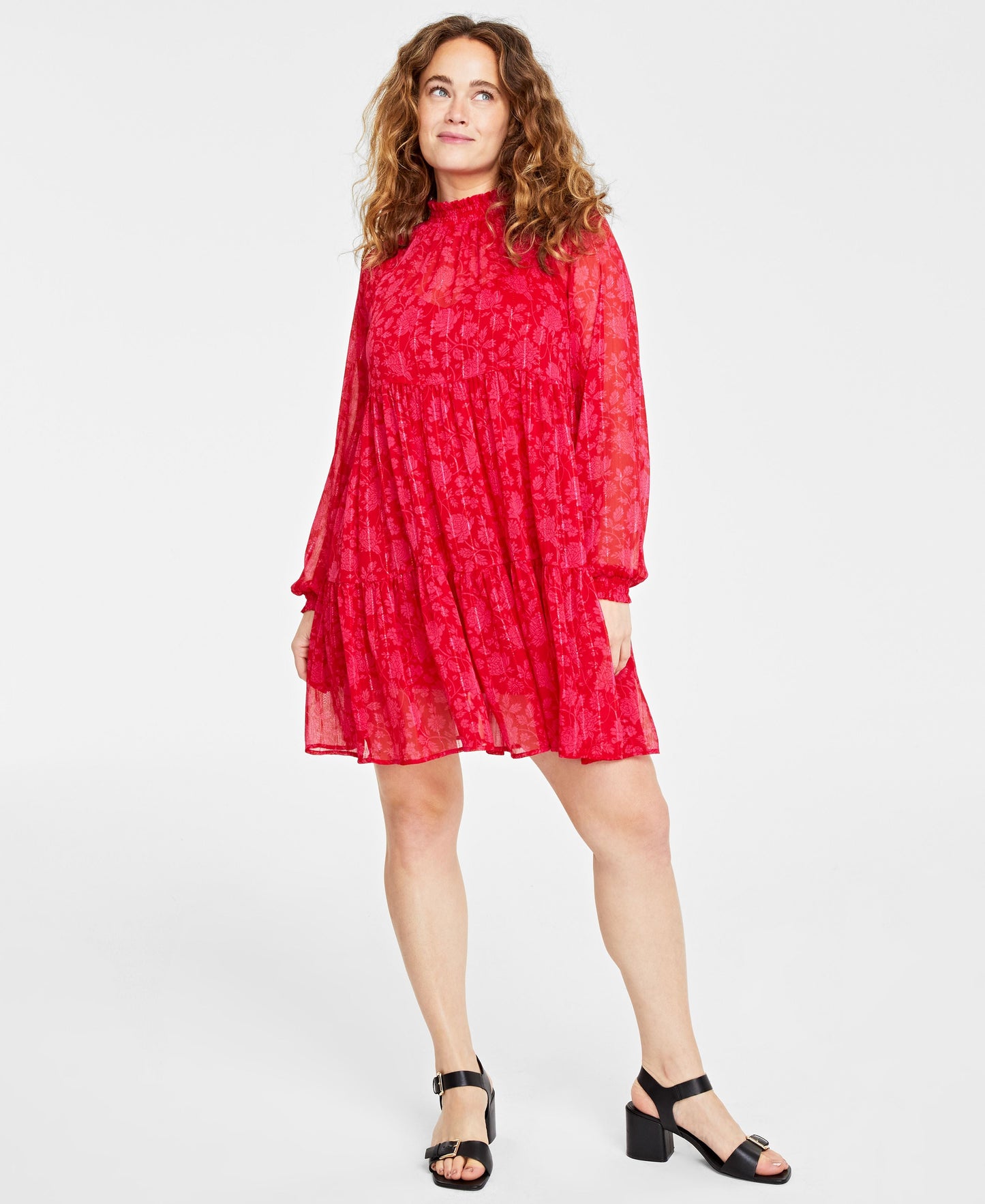 Women's Floral-Print Tiered Trapeze Dress