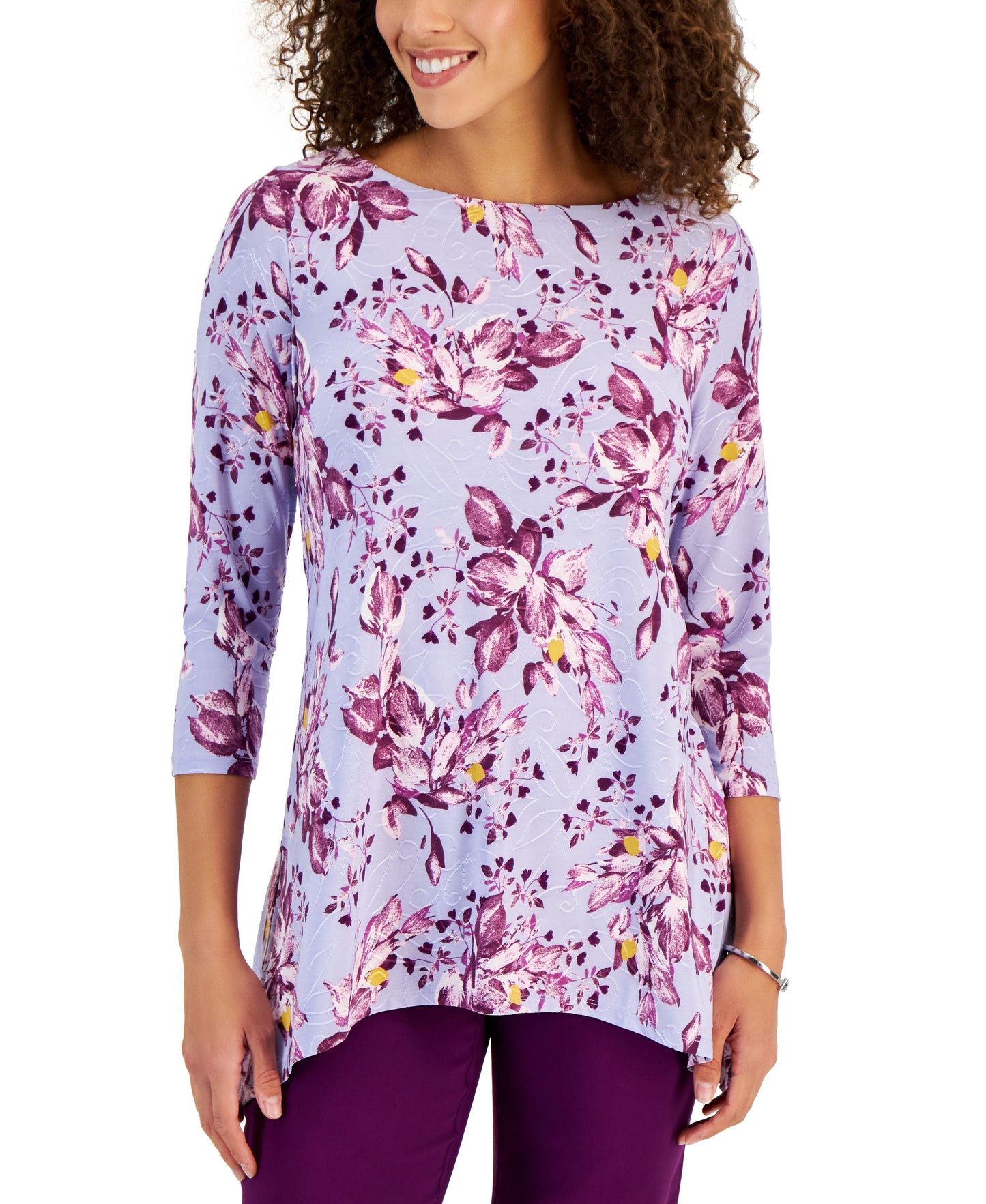 Women's 3/4 Sleeve Printed Jacquard Top