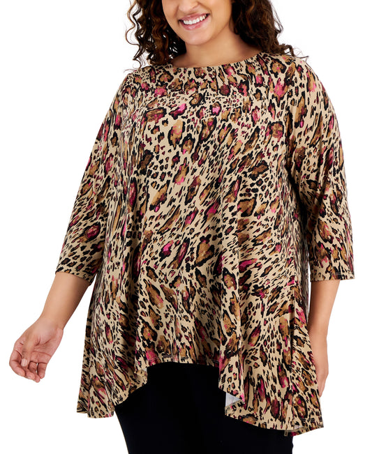 Plus Size Animal-Print Swing Top