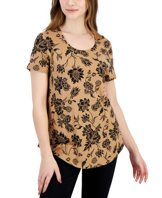 Petite Elena Etch Short-Sleeve Top