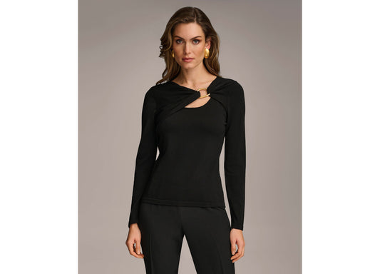 Donna Karan Women's Cutout Sweater With Hardware Detail Black M