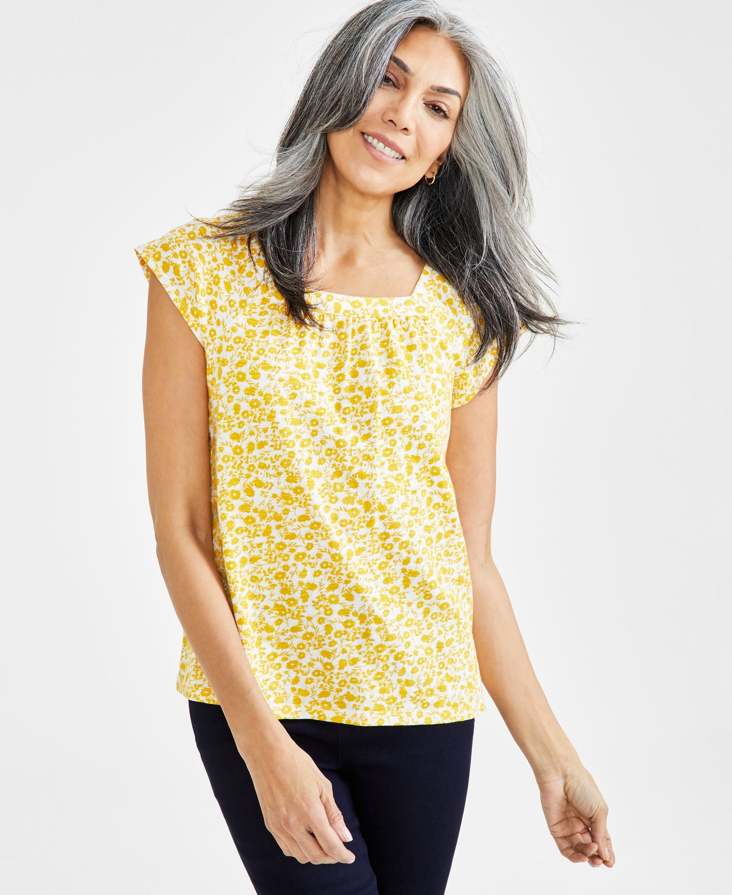 Petite Garden Escape Square-Neck Top