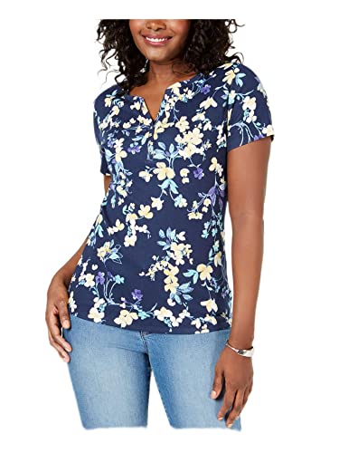 Short-Sleeve Floral-Print Henley
