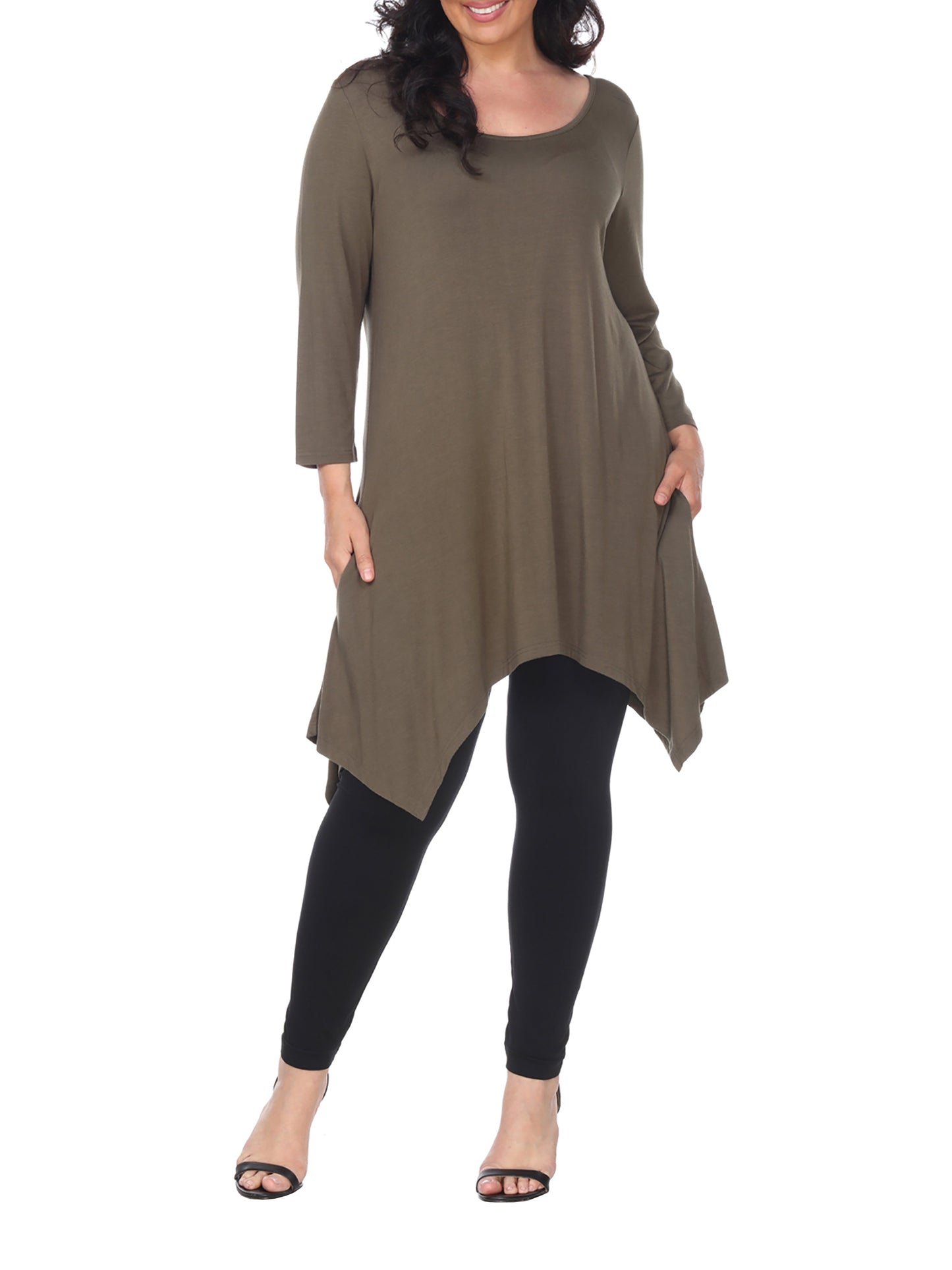 White Mark Women s Plus Size Quarter Sleeve Solid Sharkbite Tunic Top