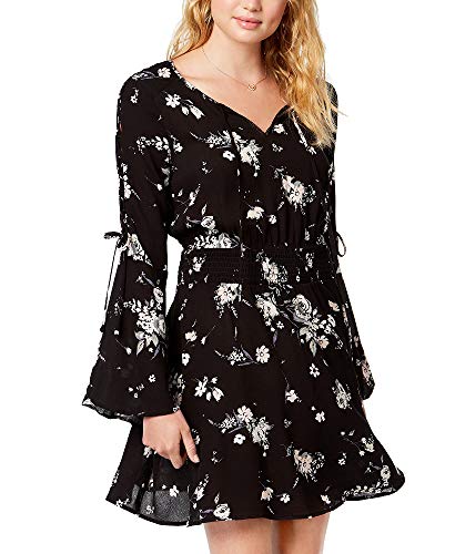 Juniors' Printed Bell-Sleeve Dress