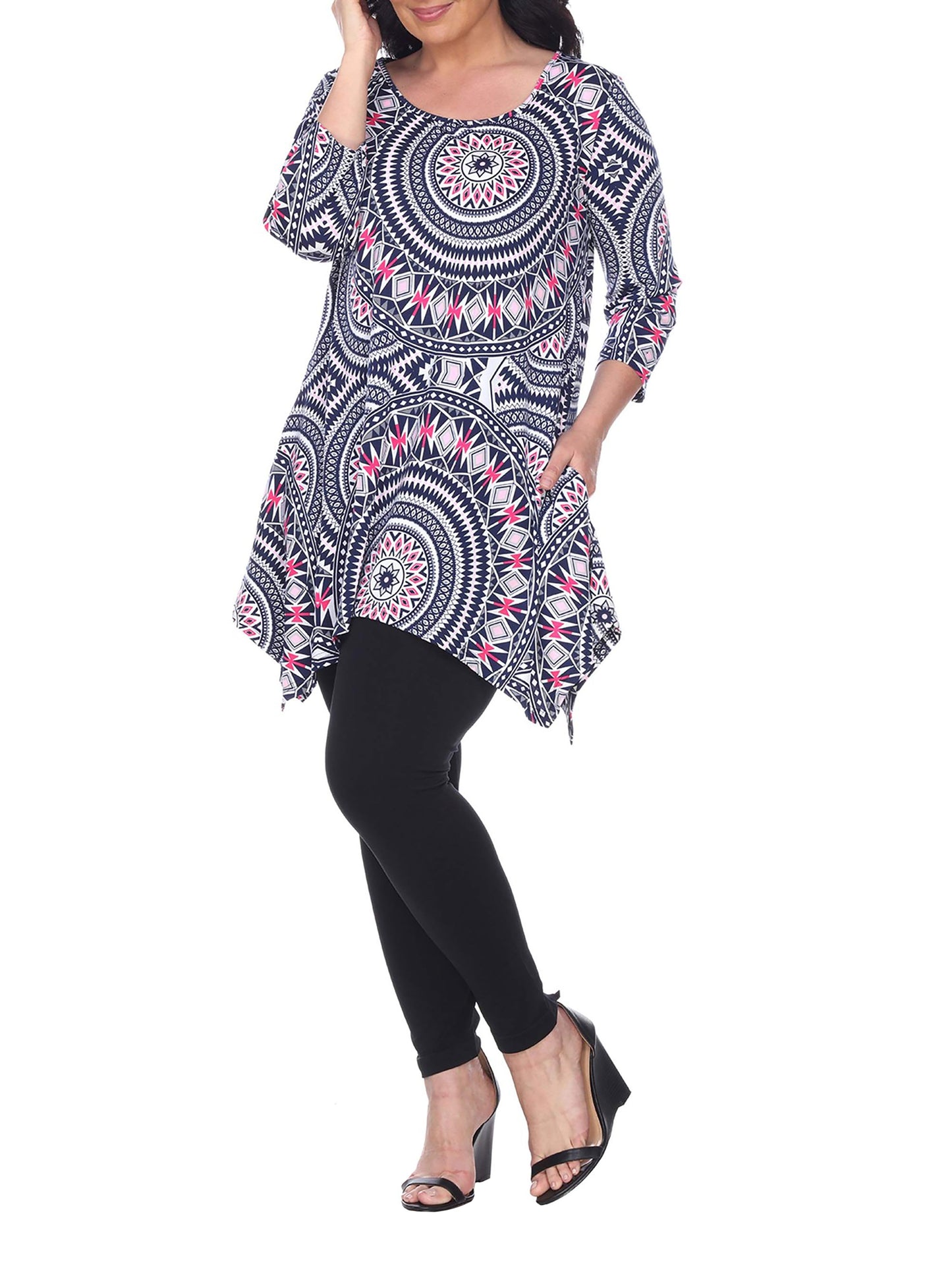 Women s Plus Size Three Quarter Sleeve Geometric Tunic Top With Print