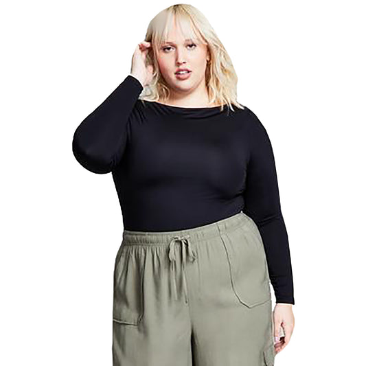 Trendy Plus Size Boat-Neck Long-Sleeve Top
