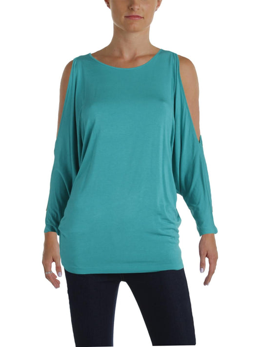 Lauren Ralph Lauren Womens Jersey Cold Shoulder Casual Top Green XL