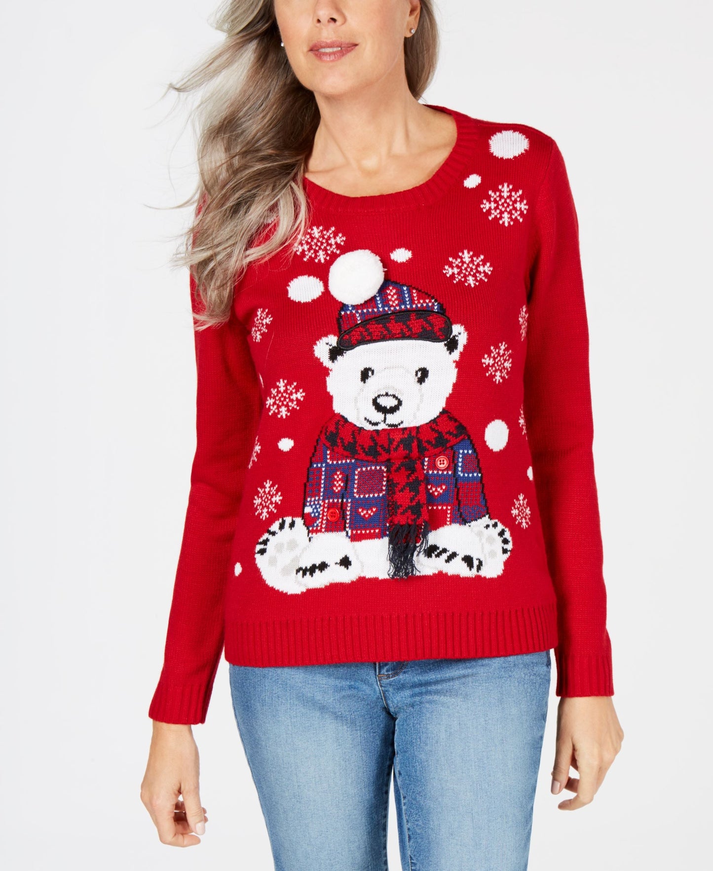 Petite Appliqu&eacute; Bear-Graphic Sweater