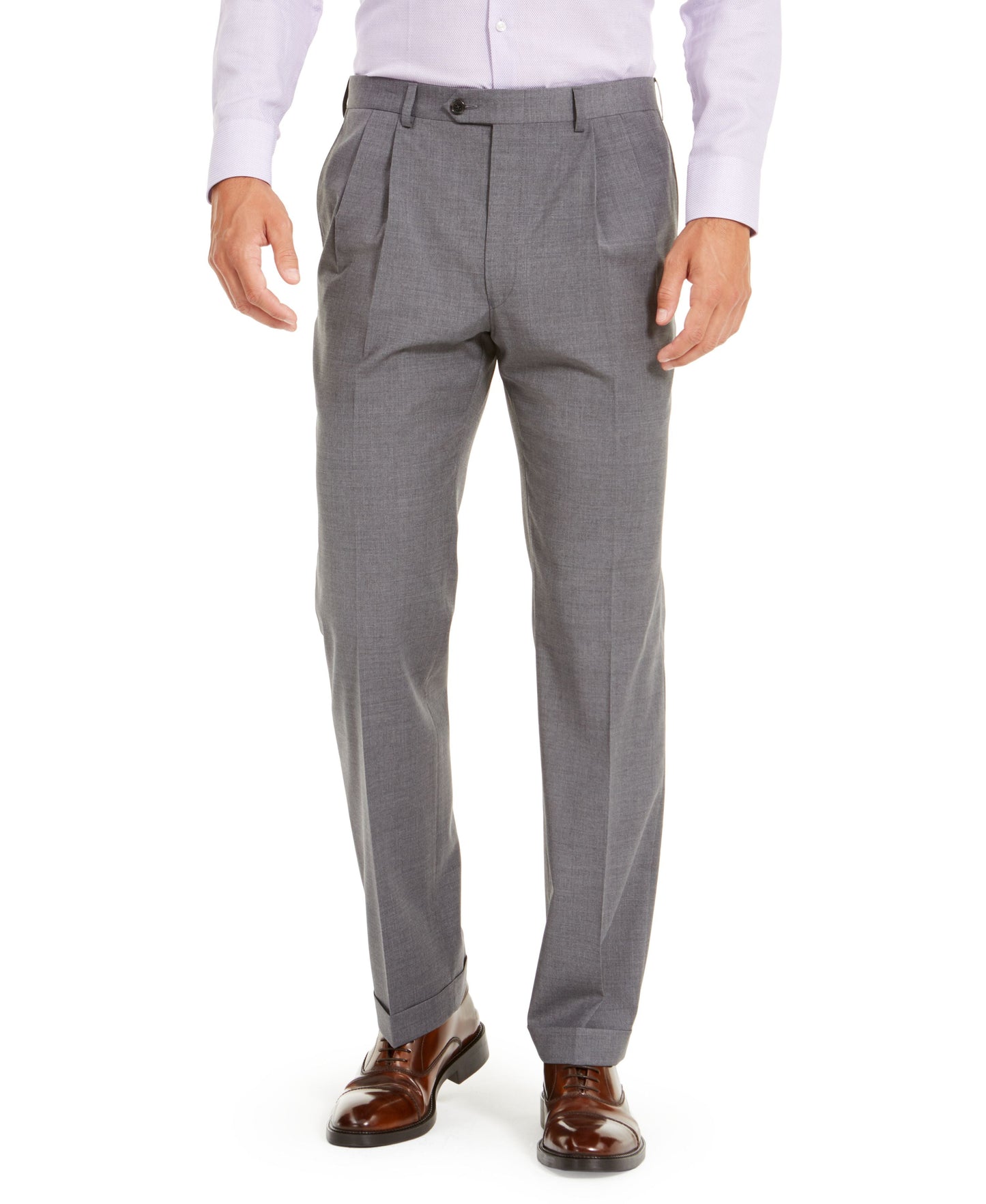 Men's Wool Blend Classic-Fit UltraFlex Stretch Double-Reverse Pleated Dress Pants
