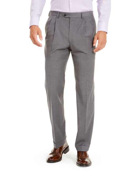 Men's Wool Blend Classic-Fit UltraFlex Stretch Double-Reverse Pleated Dress Pants