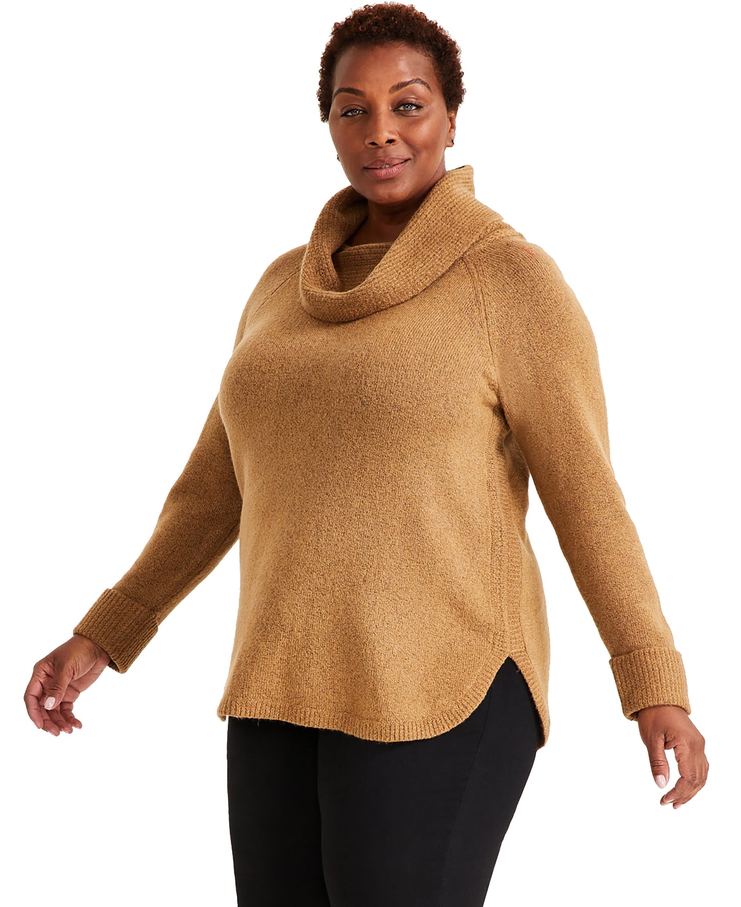 Plus Size Waffle-Knit Cowlneck Sweater