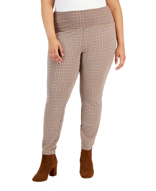 Plus Size Houndstooth Pull-On Ponte Pants