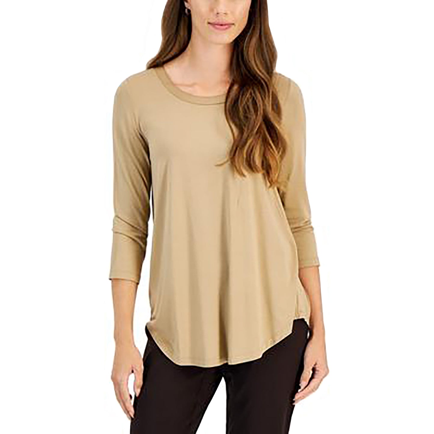 Petite Satin-Trim 3/4-Sleeve Top
