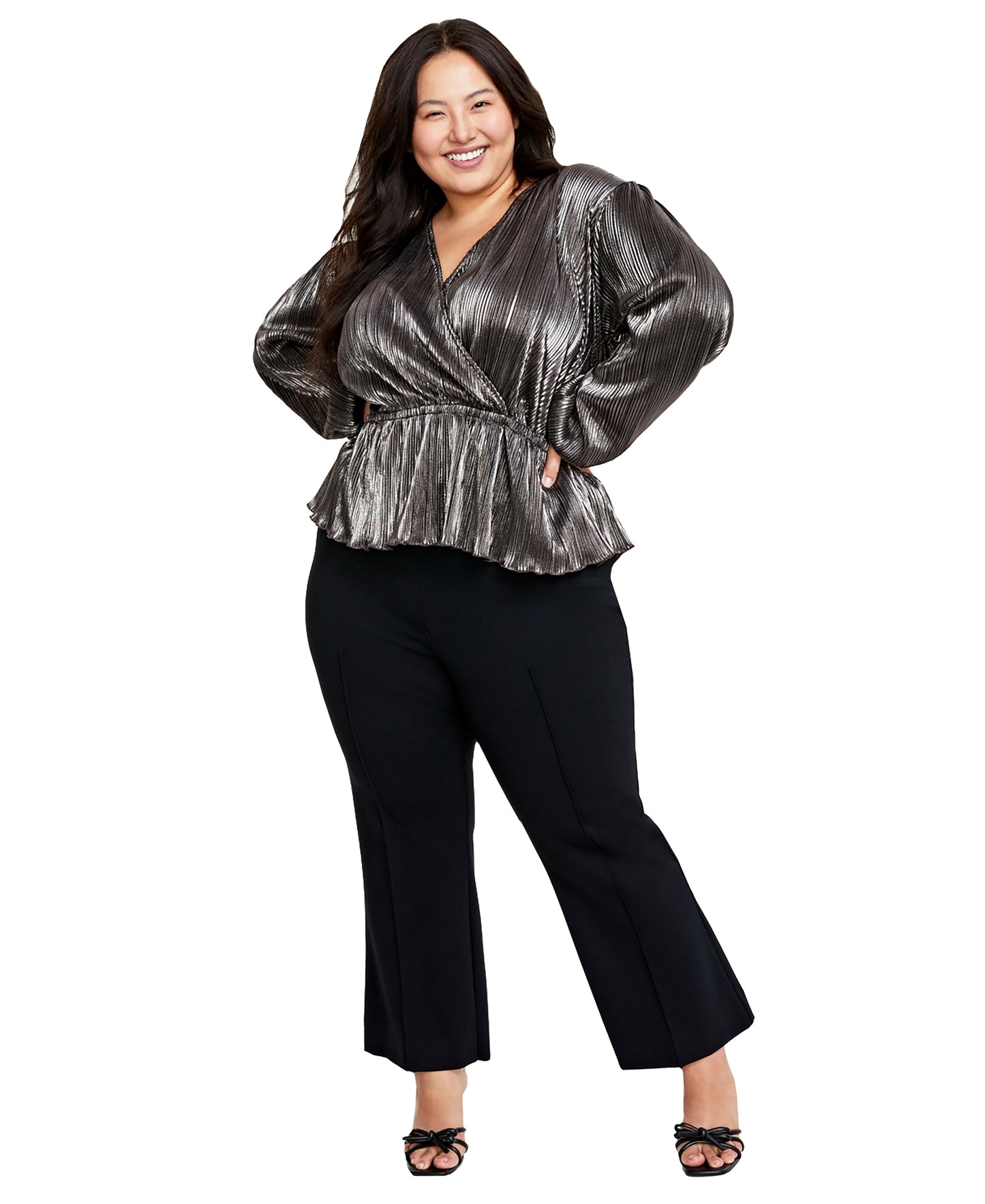 Plus Size Pliss� Surplice-Neck Peplum Top