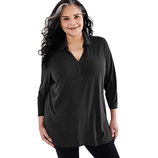 Plus Size Johnny-Collar Knit Tunic Top