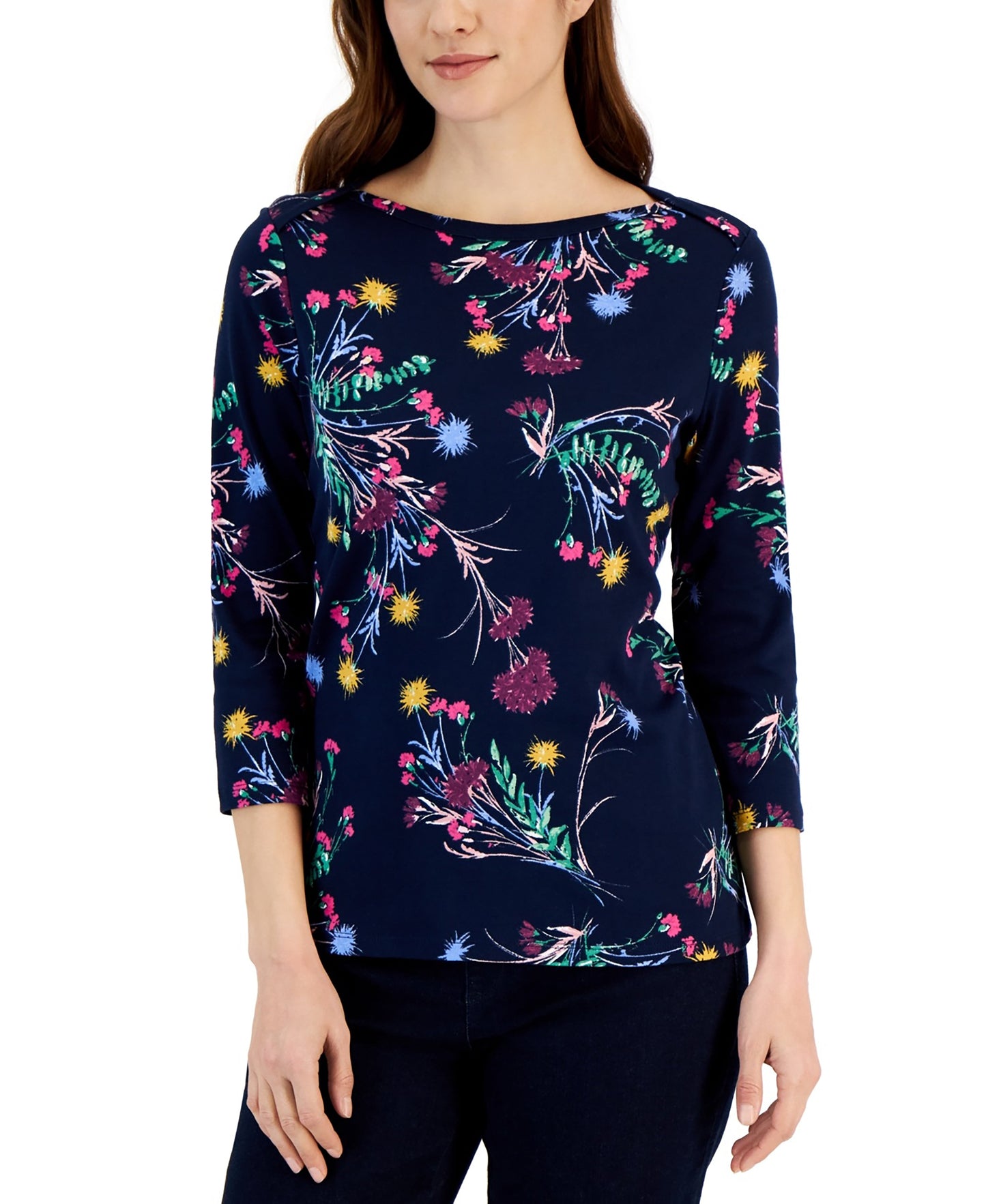 Petite Pima Floral Print Top