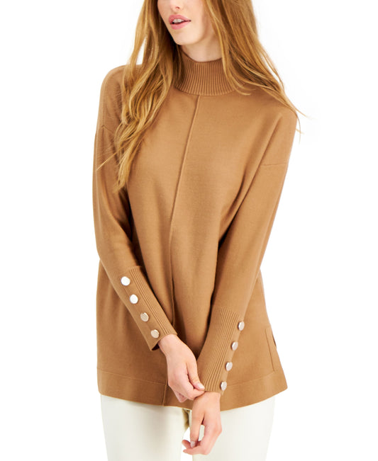 Petite Button-Trim Mock-Neck Sweater