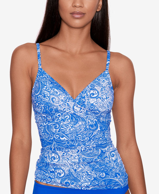 Artisinal Woodblock Paisley Undewire Tummy-Control Tankini Top