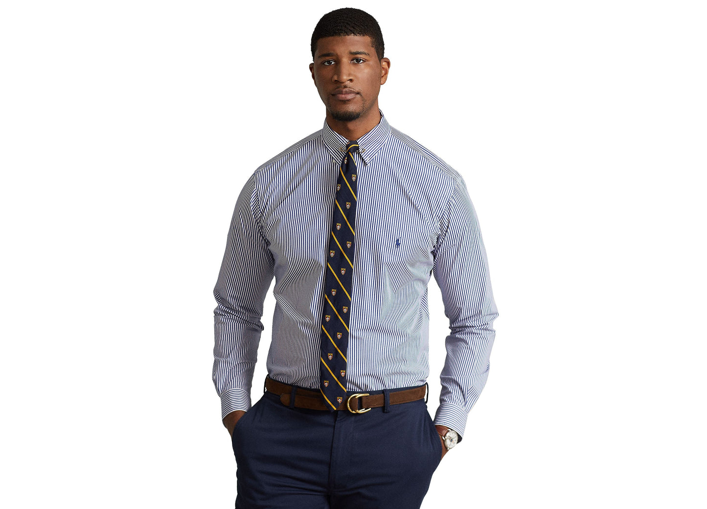 Polo Ralph Lauren Mens Striped Stretch Poplin Shirt Navy/White XLT