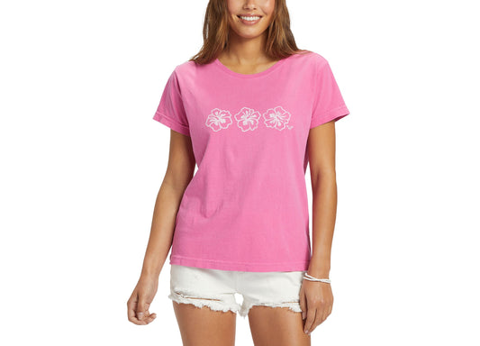 Roxy Juniors' Happy Hibiscus Boyfriend T-Shirt Shocking Pink XS