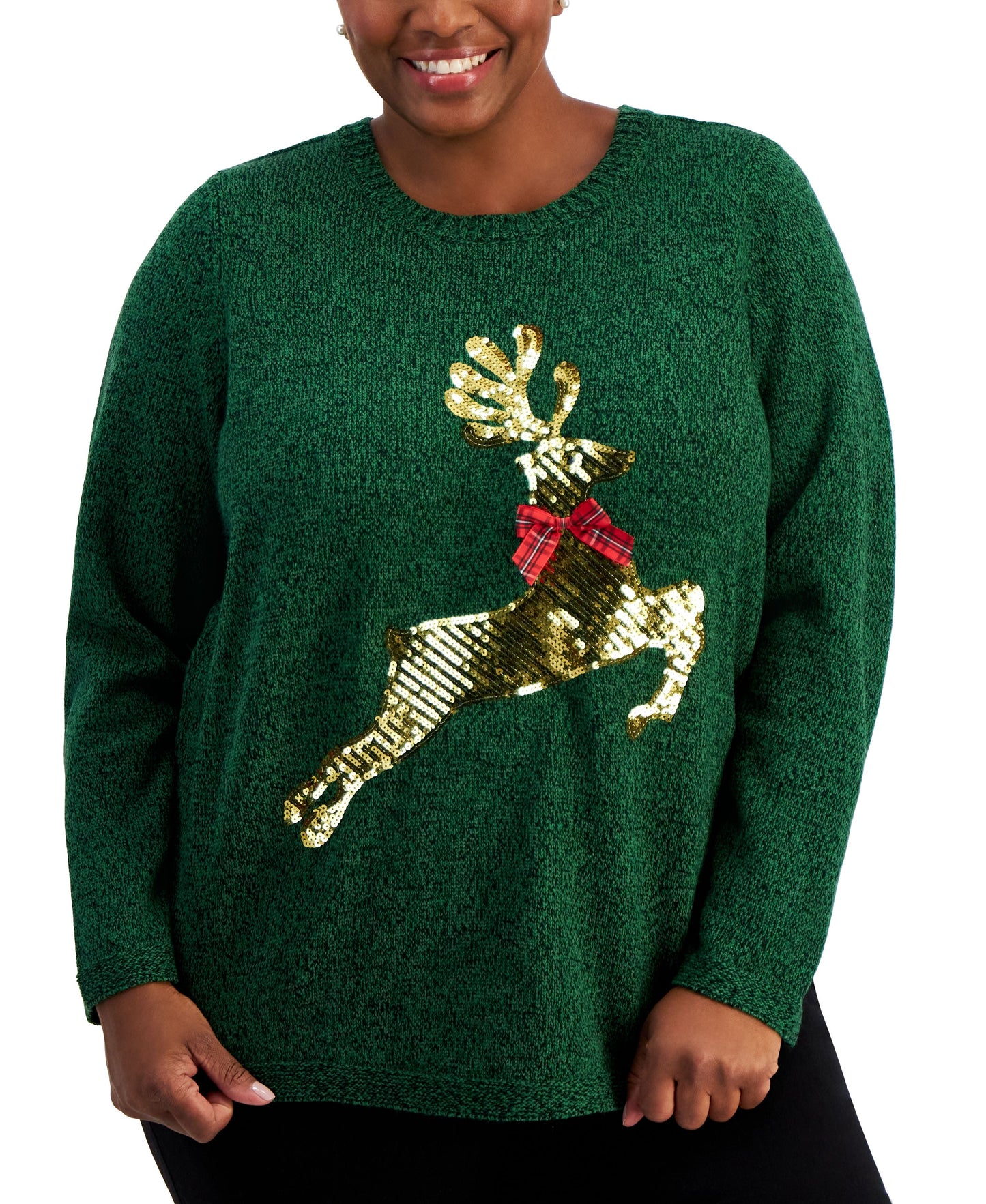 Plus Size Sequined Reindeer Sweater