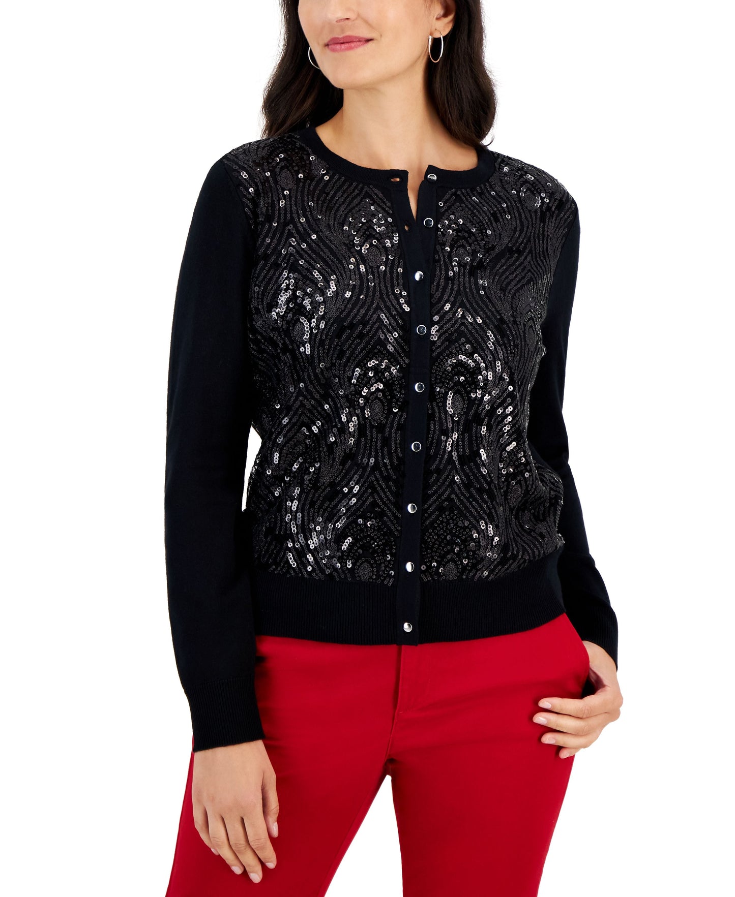 Petite Feather Sequin Party Cardigan