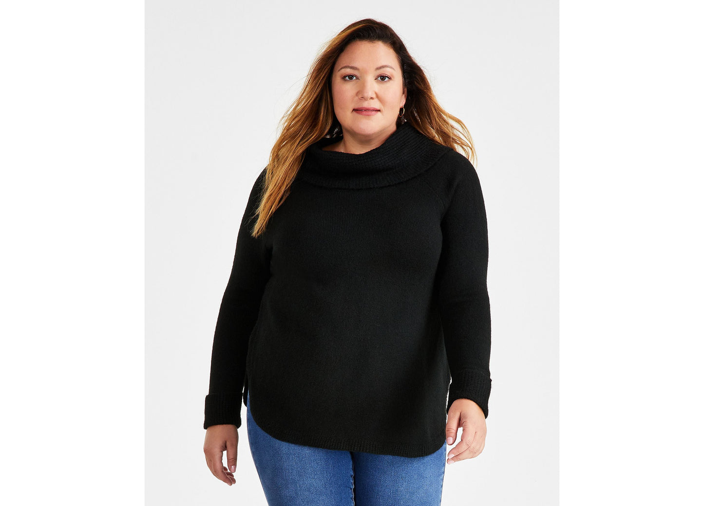 Plus Size Waffle-Knit Cowlneck Sweater