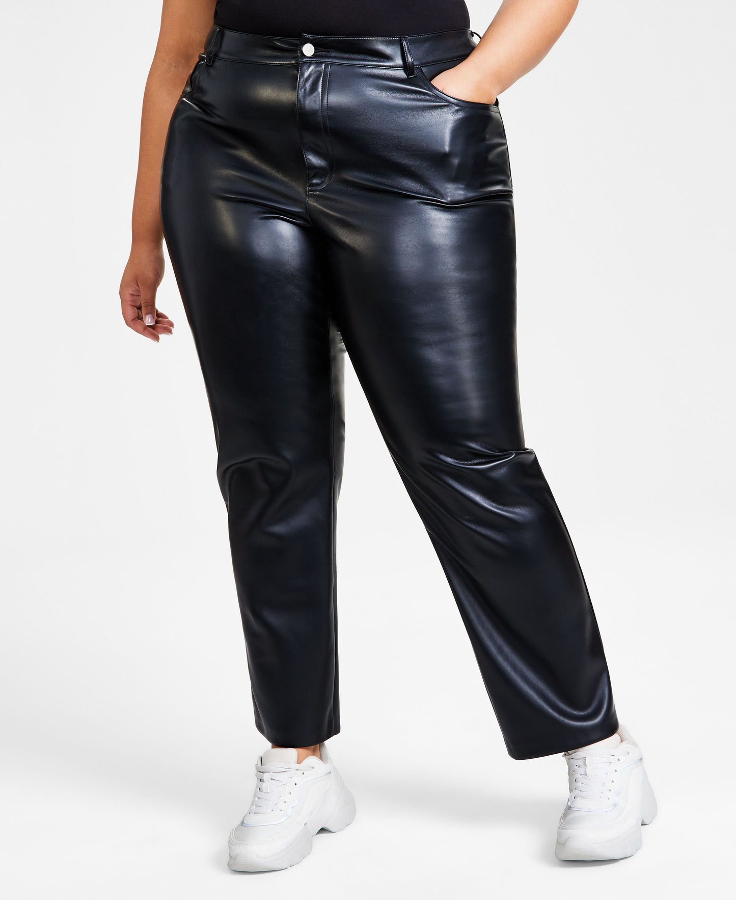 Plus Size Faux-Leather Straight-Leg Pants