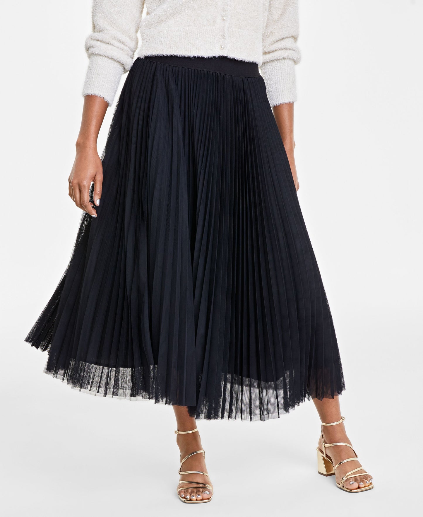 Women's Pleated Tulle Midi Skirt