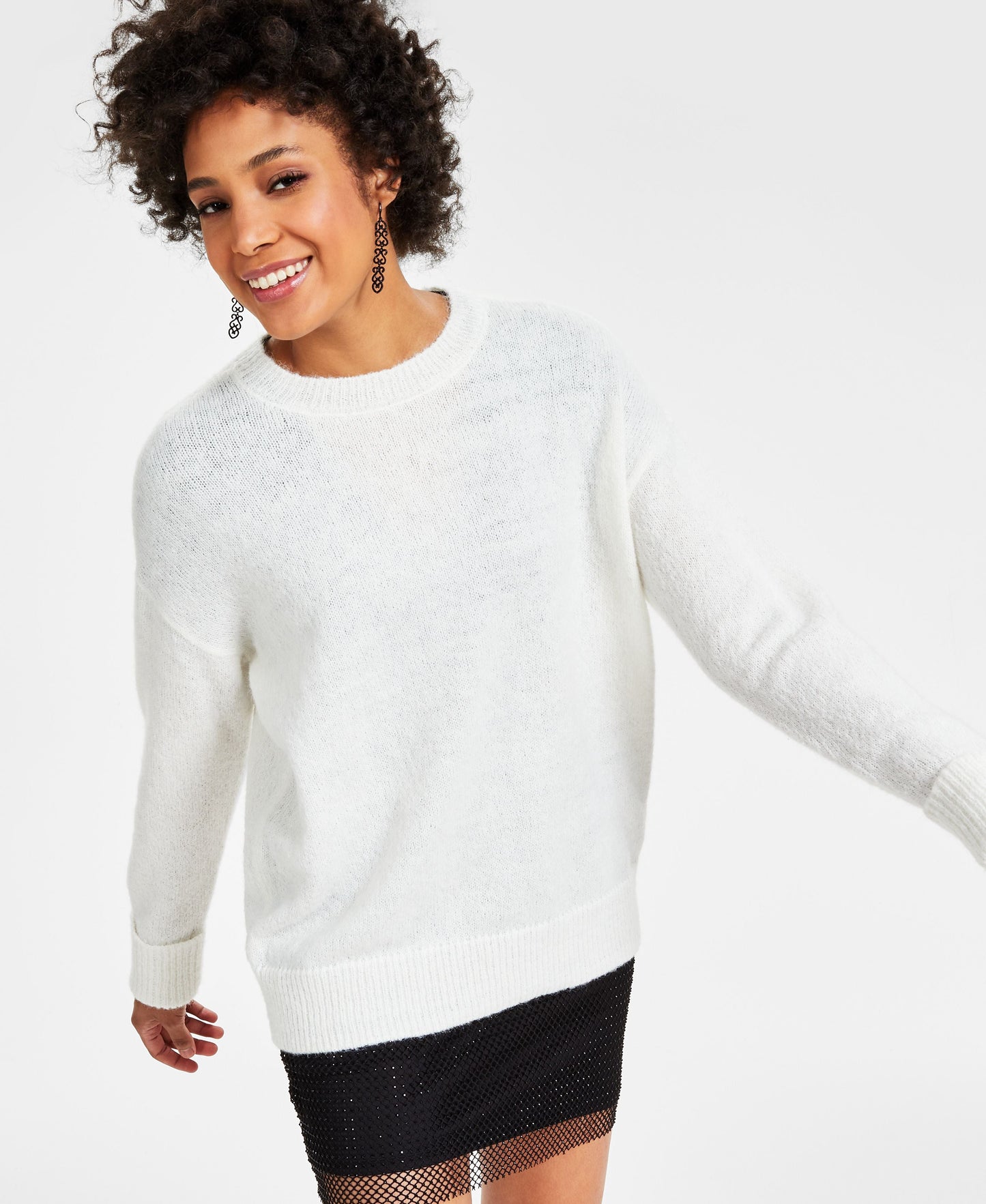 Women's Fuzzy-Knit Crewneck Sweater